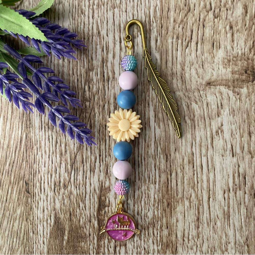 Bookmark Flower Cat Handcrafted Artisan Beaded Metal Journal Gift Read Book